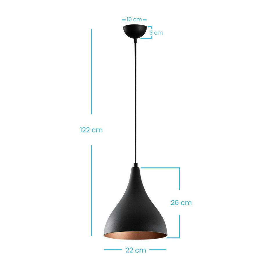 Suspension de cuisine noire mate – intérieur cuivré SILE
