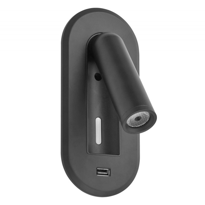 Applique Tête De Lit Mila Tactile Noir Mat Port Usb