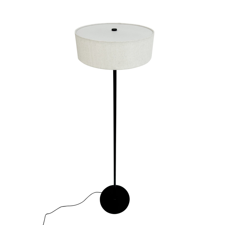 Lampadaire en métal et tissu Noir/Blanc Calix