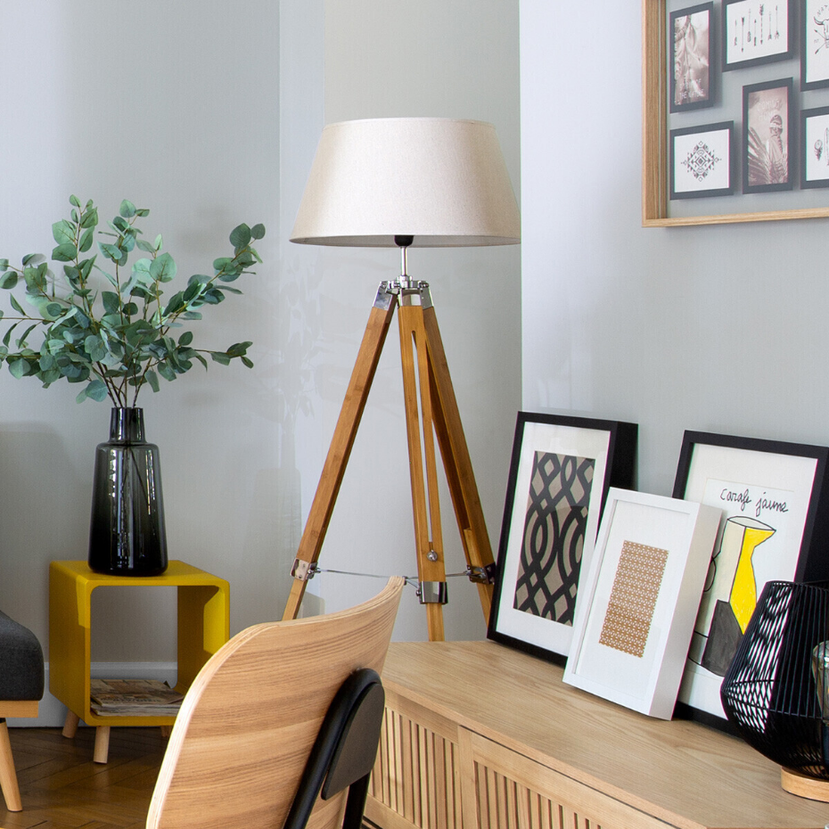 Lampadaire trépied pin ou bambou design RUNO