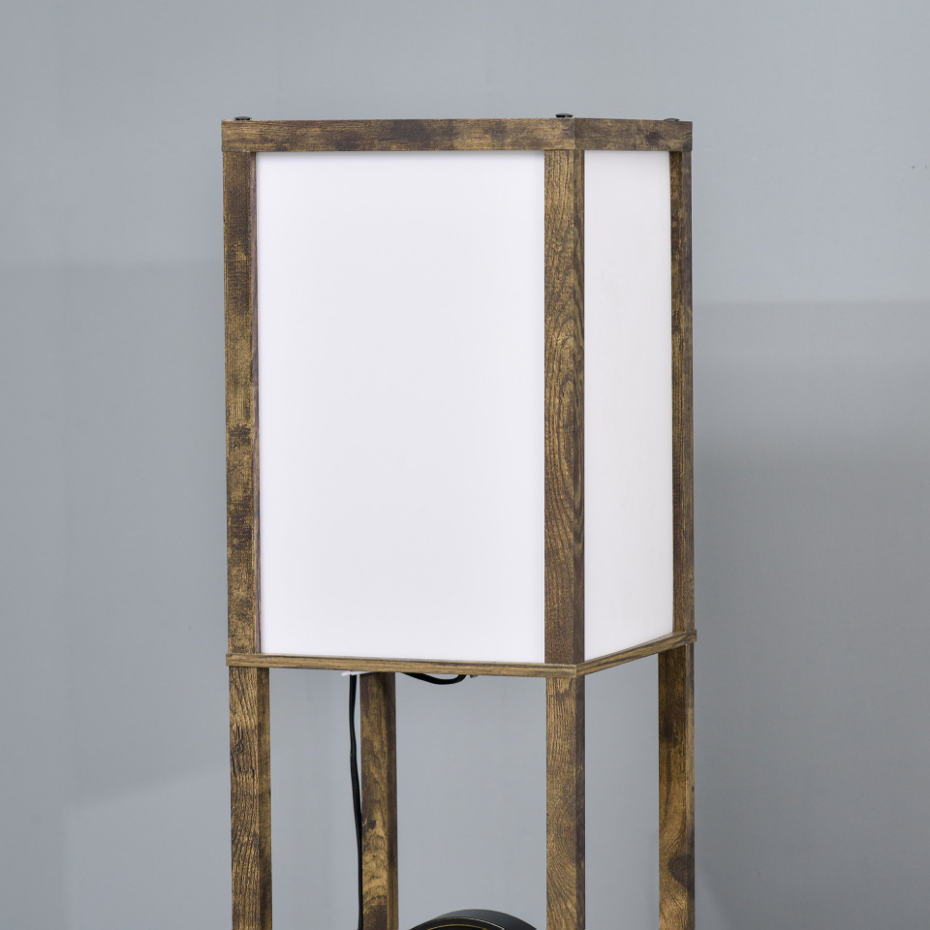 Lampadaire étagères 3 niveaux aspect bois