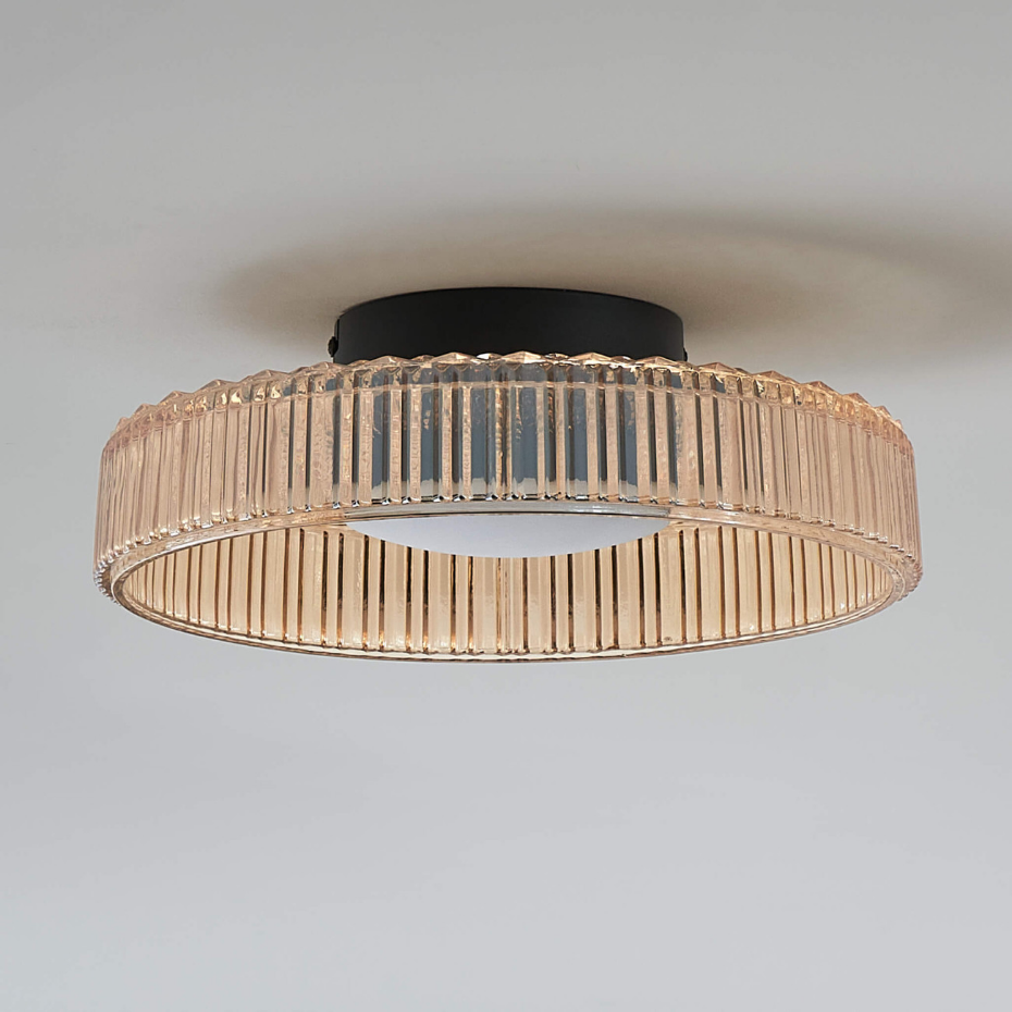 Plafonnier LED en verre ambré strié - DAMIAN