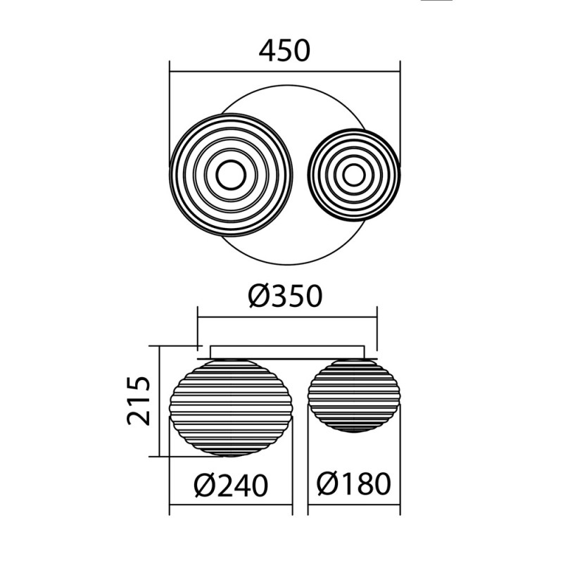 Plafonnier 2 Globes Relief Ciao Laiton Mat