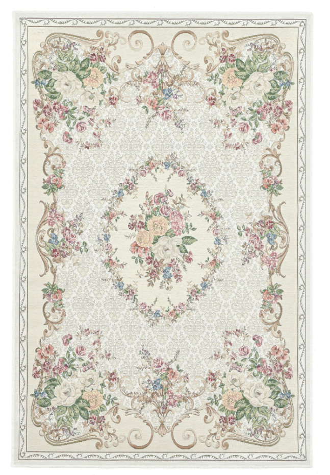 Tapis floral tissé à la machine avec bordure - Flomi