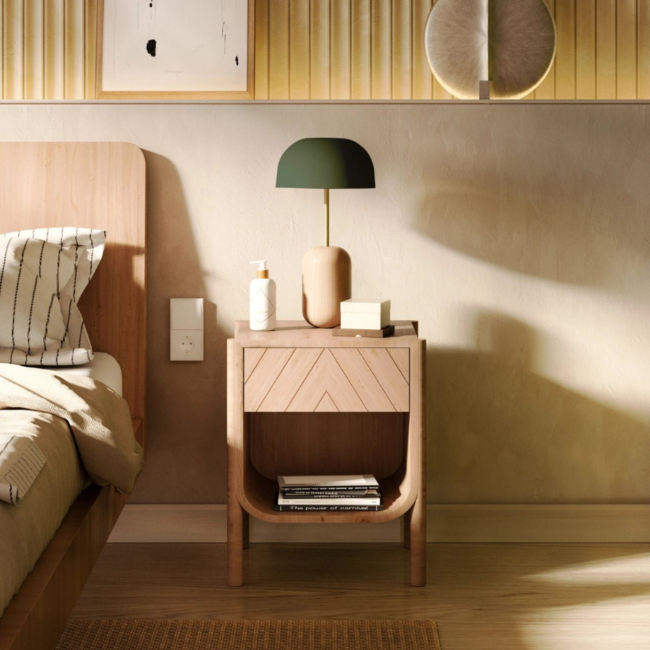Lampe à poser avec pied en frêne, NINA