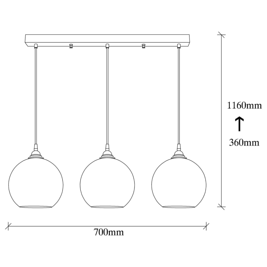 Suspension de table en verre doré, 3 globes 70 cm SIVAS