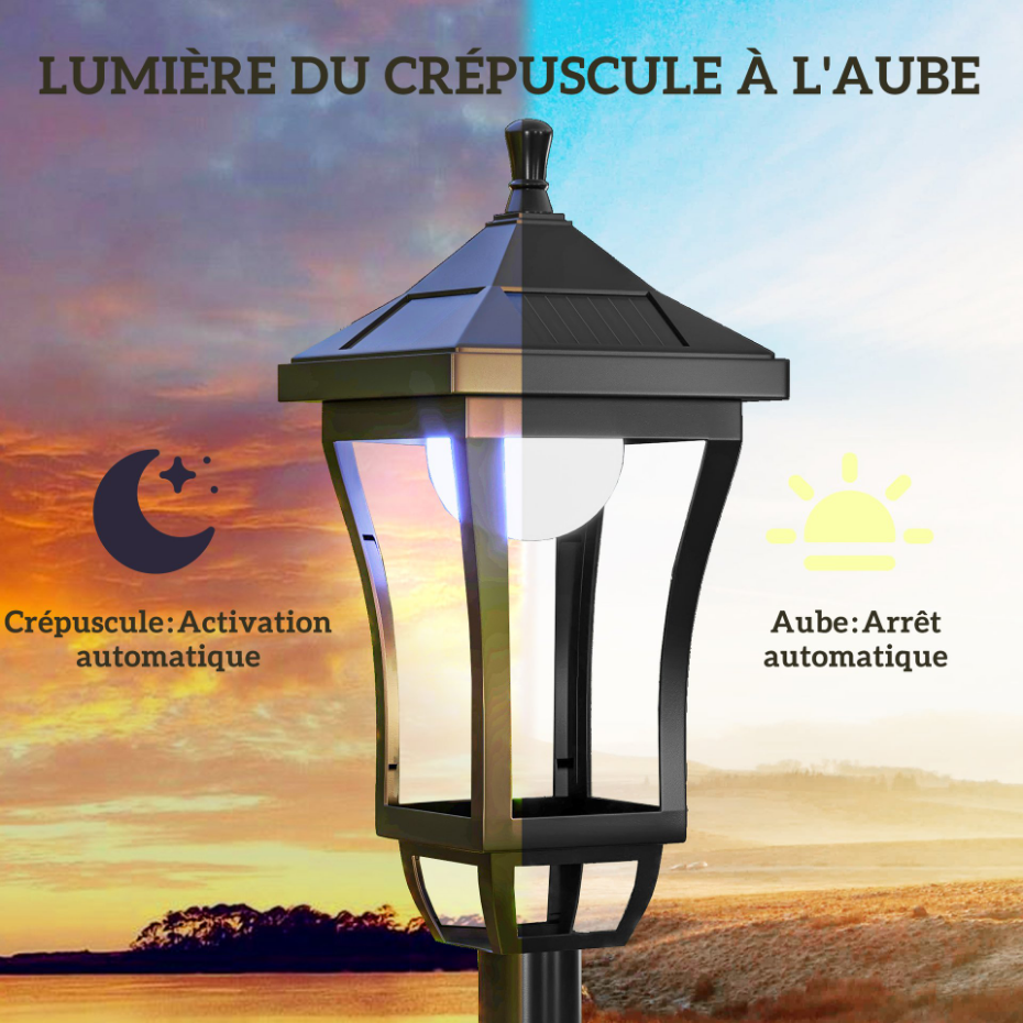 Lampadaire solaire LED extérieur sur pied H. 127 cm noir