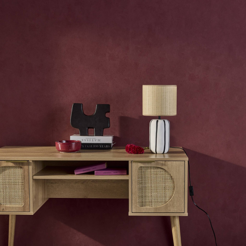 Lampe de table intérieur céramique abat-jour effet rotin H 44cm AURORE