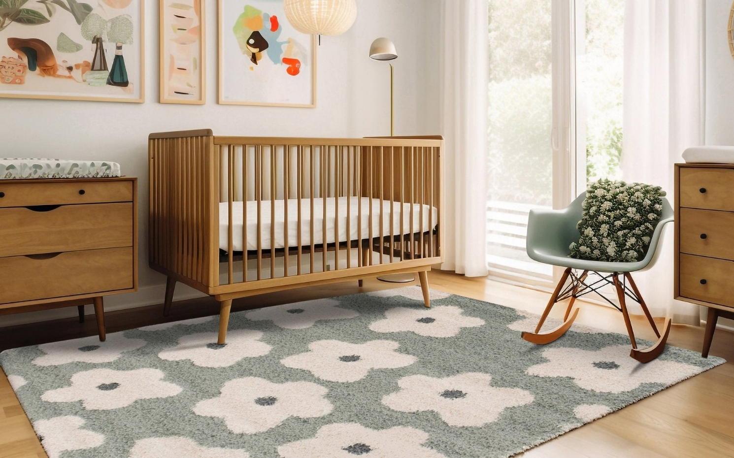 Tapis enfant épais et confortable FLEURS