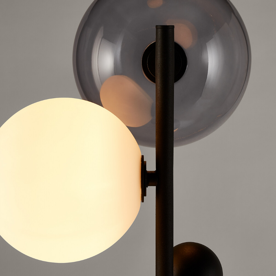 Lampadaire verre fumé et métal, Bullesco