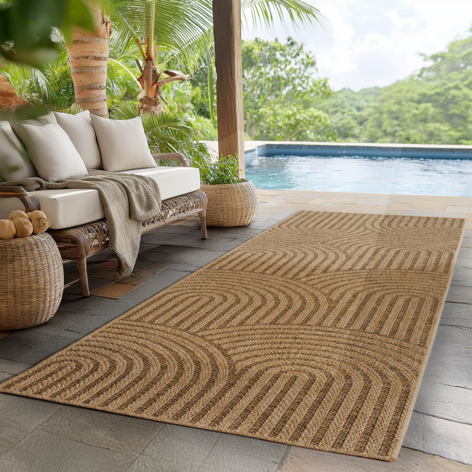 Tapis intérieur extérieur effet jute motif arc LINORA