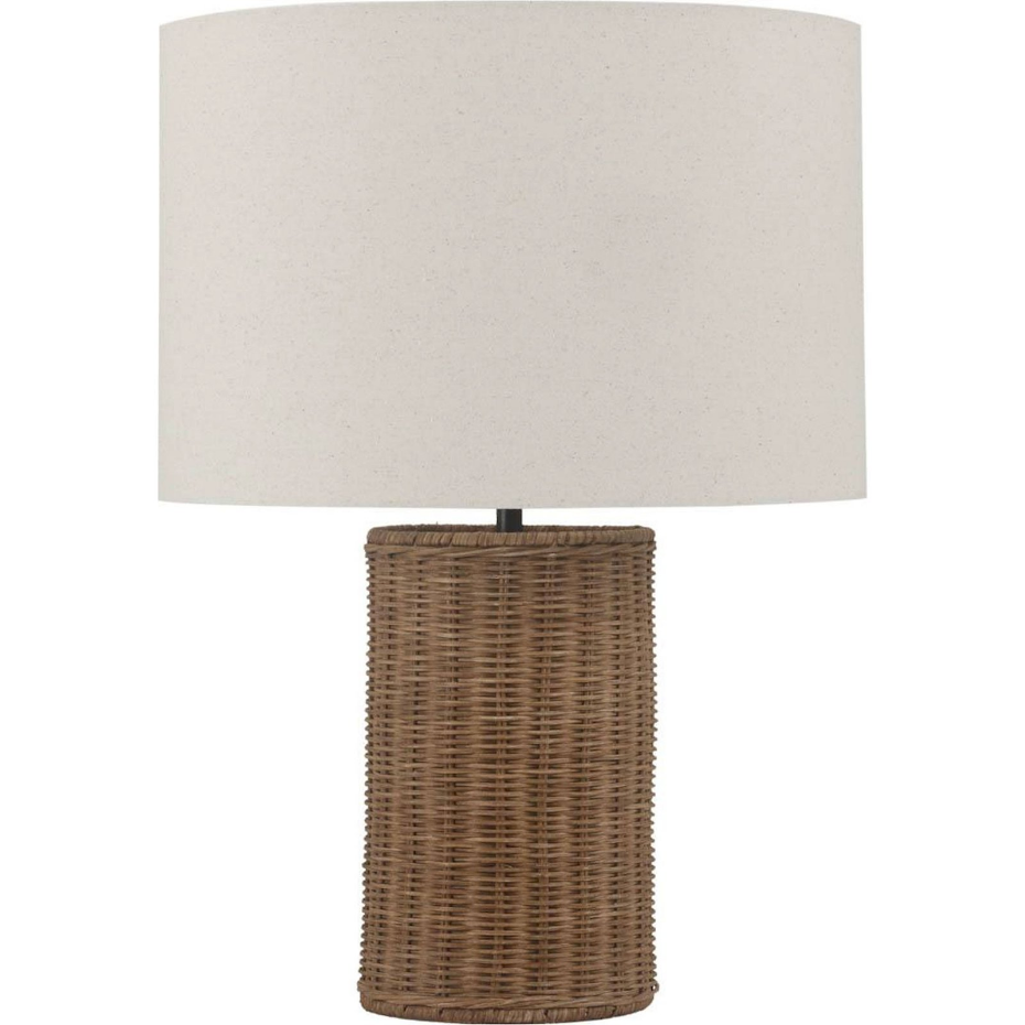 Lampe de table en rotin et lin forme ronde