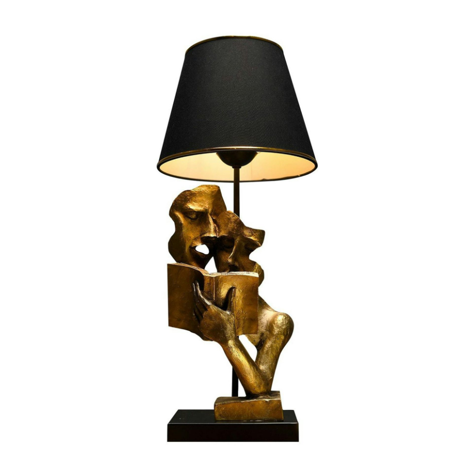 Lampe de salon décorative noire & or, visages et livre SILE