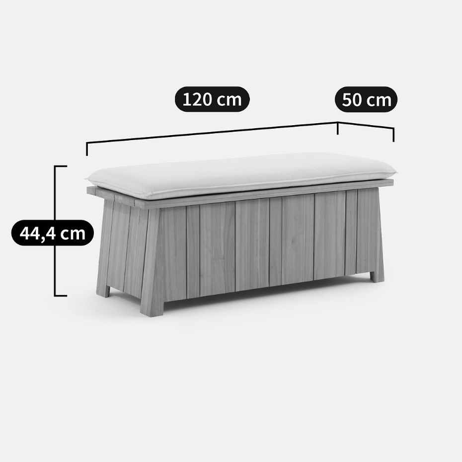 Banc coffre de jardin, en acacia, avec coussin, BRUT