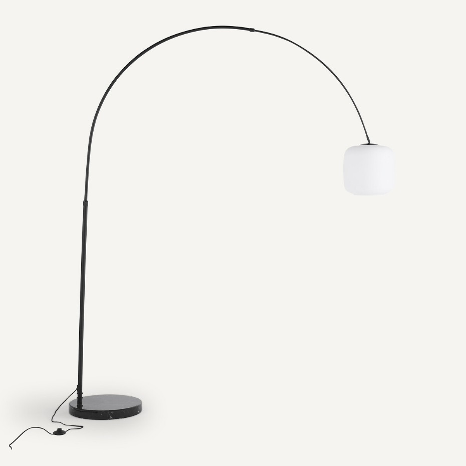 Lampadaire arc, opaline et marbre, Elita
