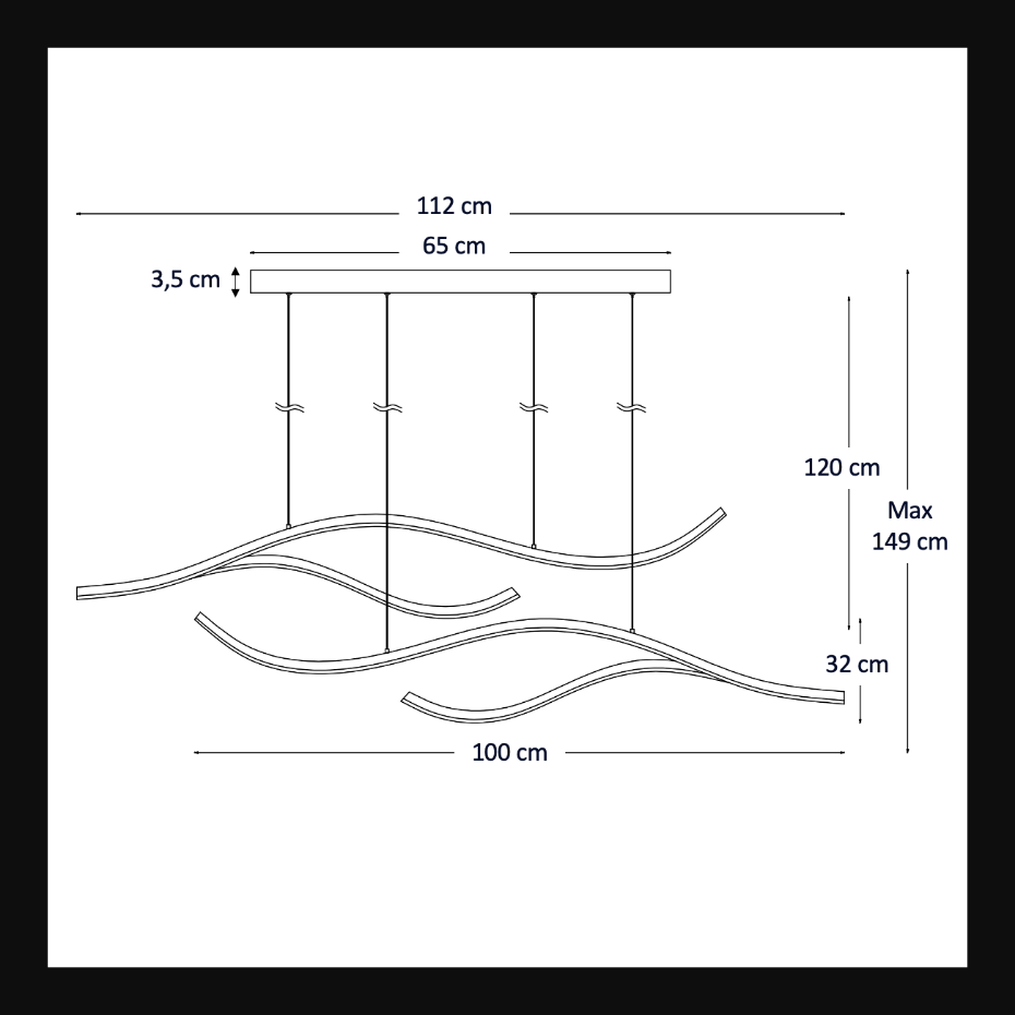 Suspension LED noire effet vague - Linisia