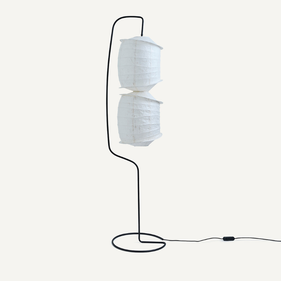 Lampadaire en papier texturé et métal fer, NASSAH