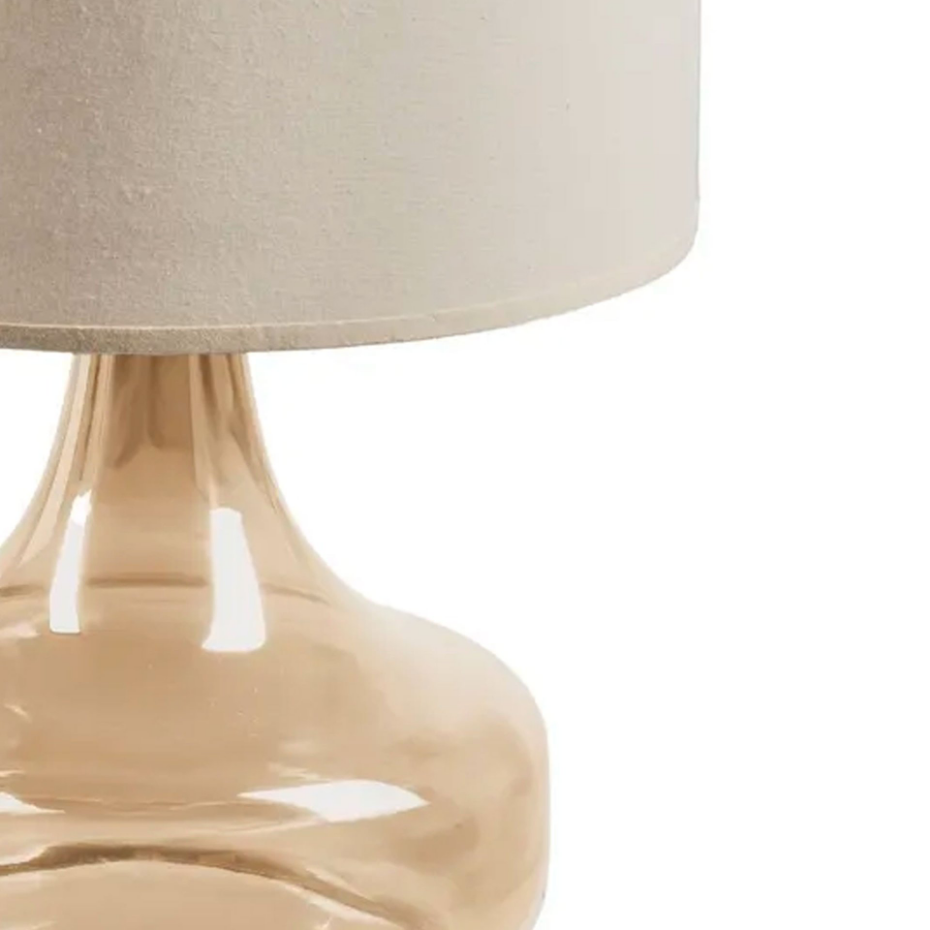 Lampe à poser pied en verre beige-doré et abat jour beige 33x33x46cm
