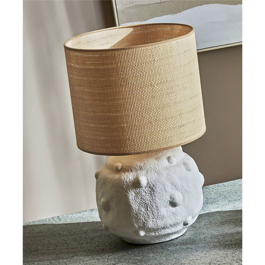Lampe de table ronde en céramique style raphia