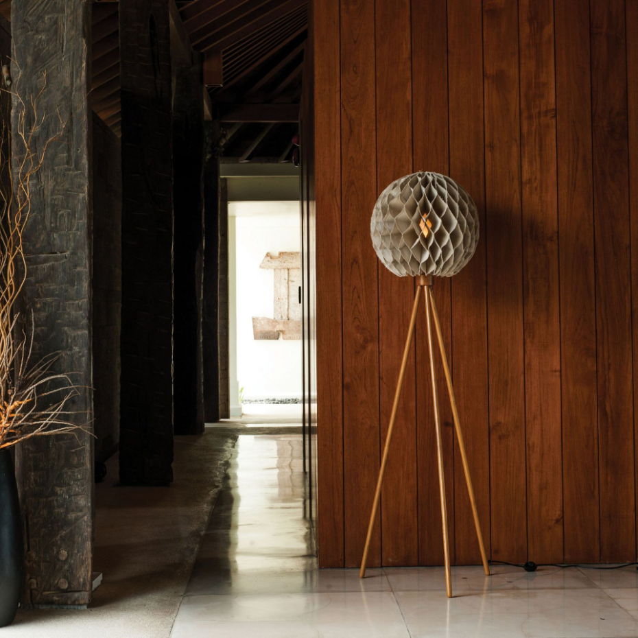Lampadaire en lin pied en teck