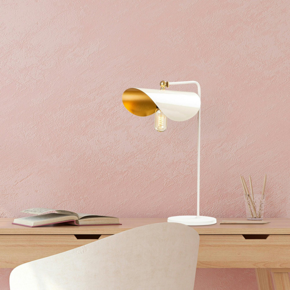 Lampe de table moderne blanche, abat-jour galbé SINOP