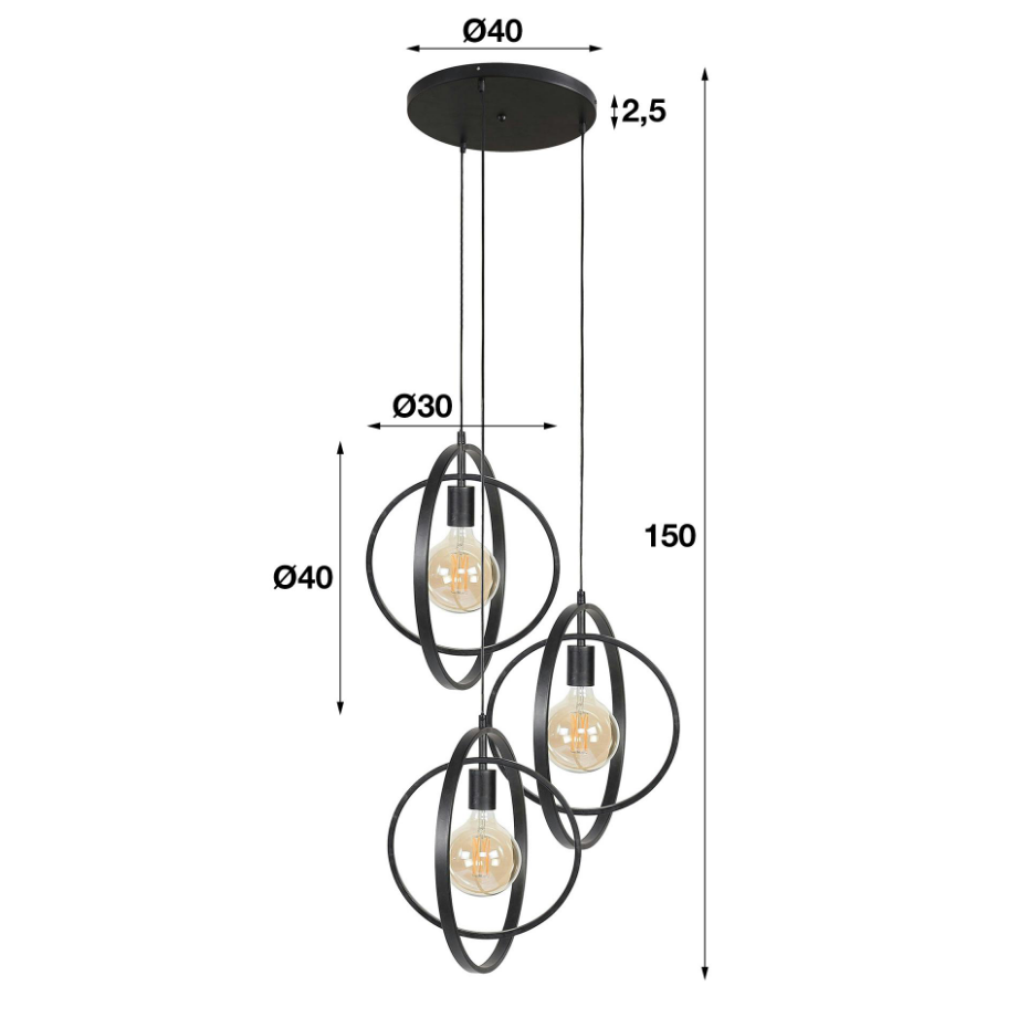 Suspension industrielle étagée 3 lampes anneaux croisés TRIBECA