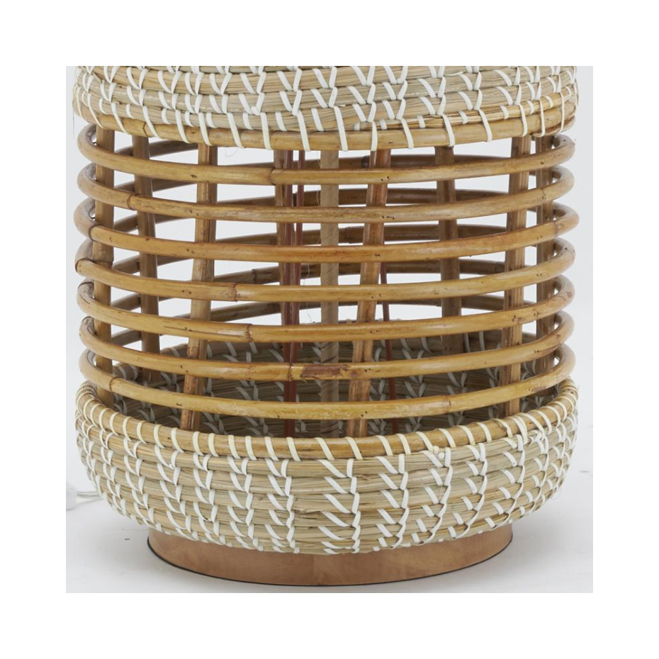 Lampe à pied en jonc et rotin naturel et blanc