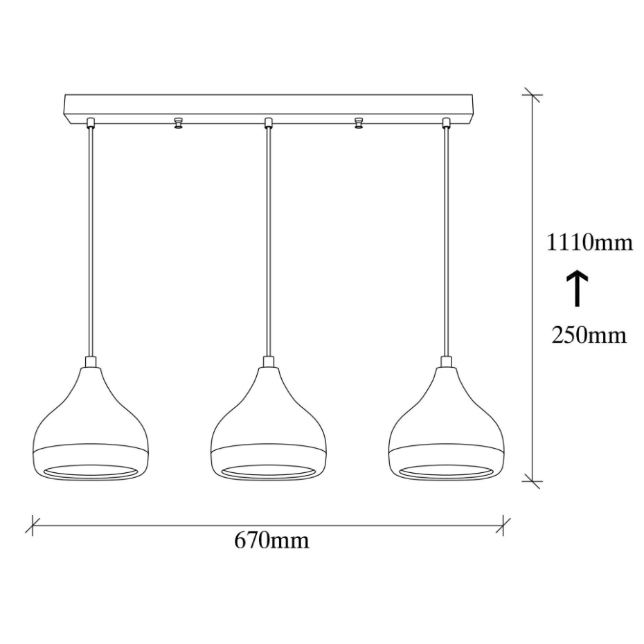 Suspension de table noire et cuivre, 3 abat-jour SILE
