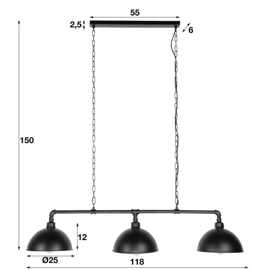 Suspension industrielle tuyau 3 demi-globes TRIBECA