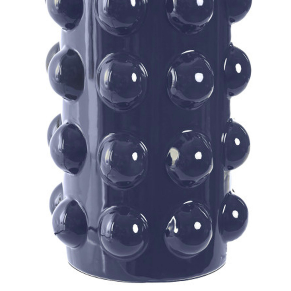 Lampe à poser grès bleu et abat-jour lin blanc 40x40x74cm
