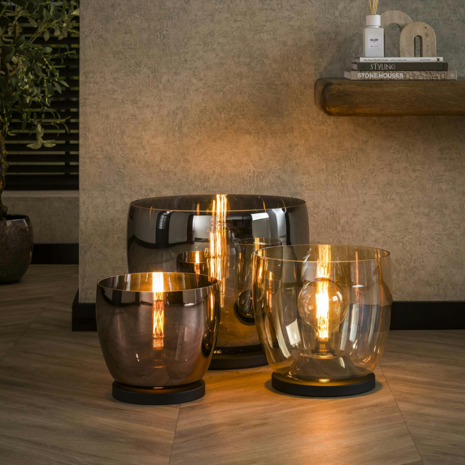 Lampe de salon moderne avec vasque en verre ambré 41 cm NIAGARA