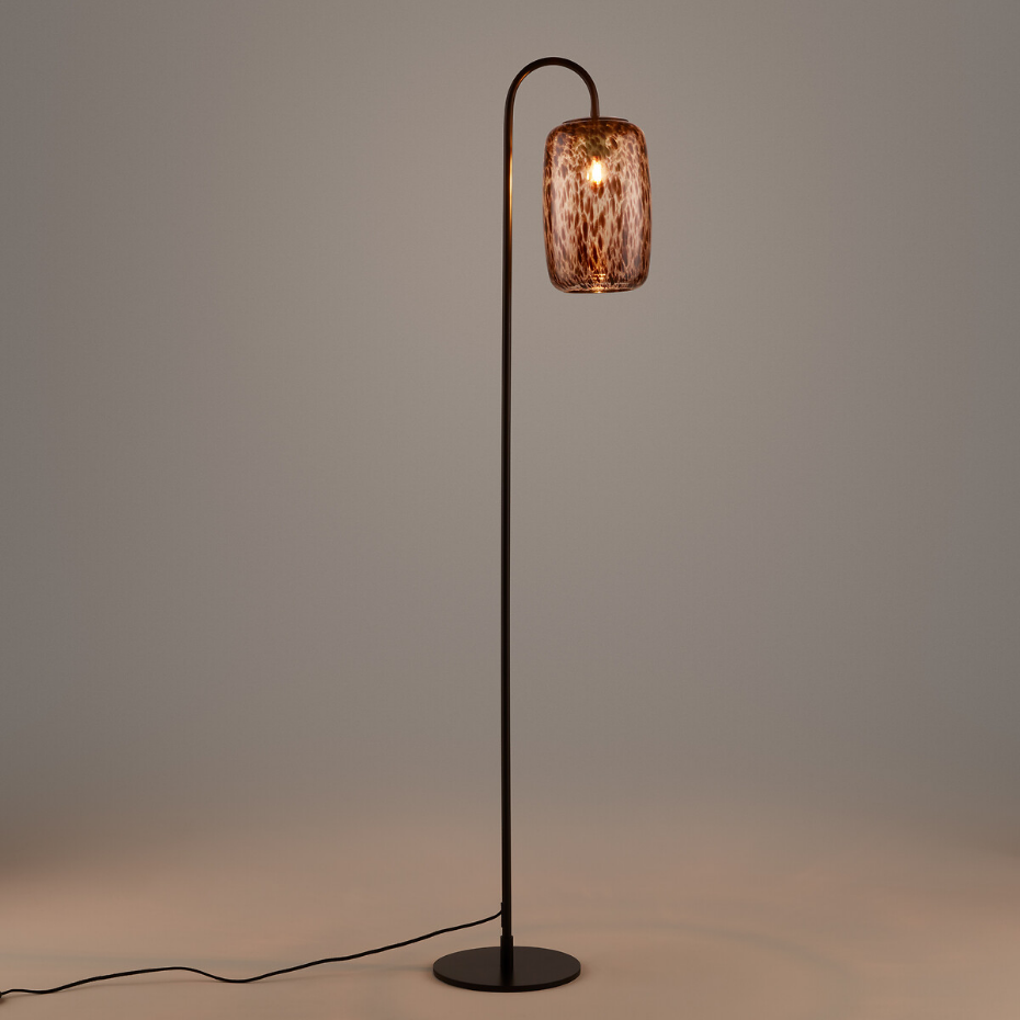 Lampadaire en métal fer et verre ambré, Toleco