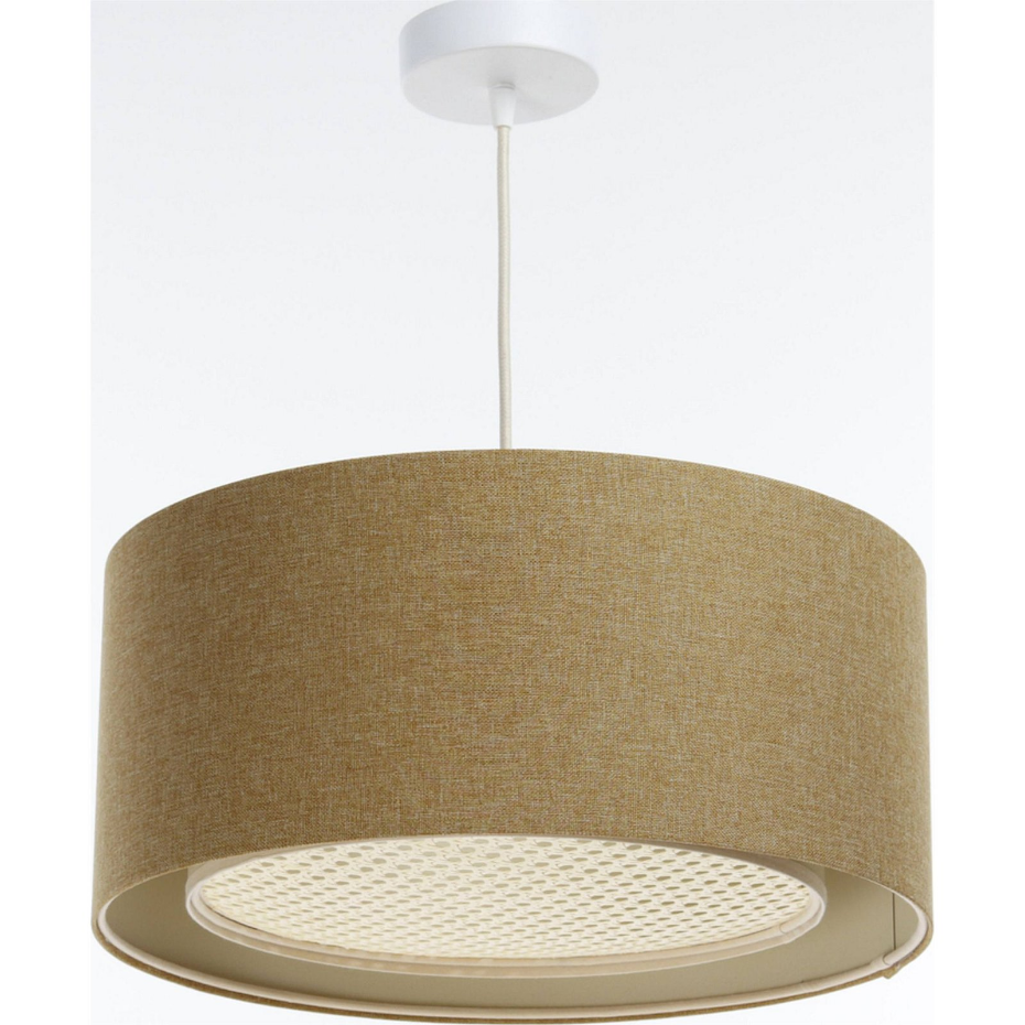 Suspension ronde en tissu avec diffuseur rotin Boho Elegant