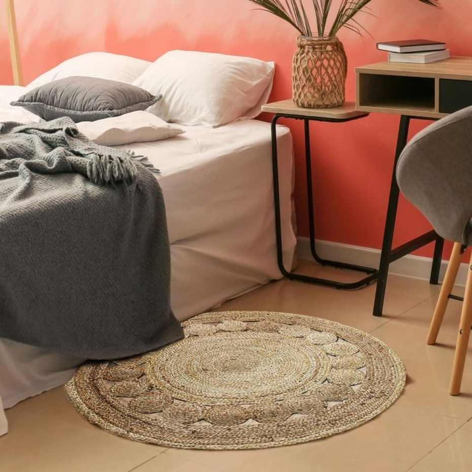 Tapis salon rond en jute rosace  FUNNY JUTE - style bohème