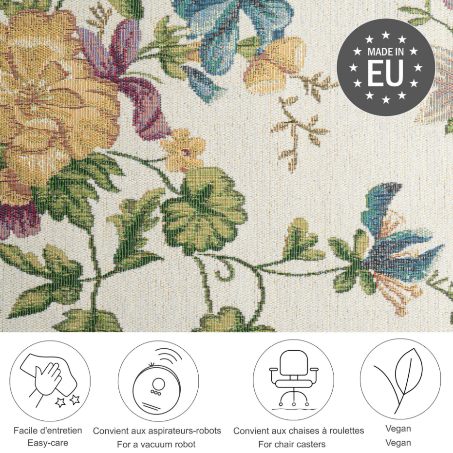 Tapis floral tissé à la machine avec bordure - Flomi