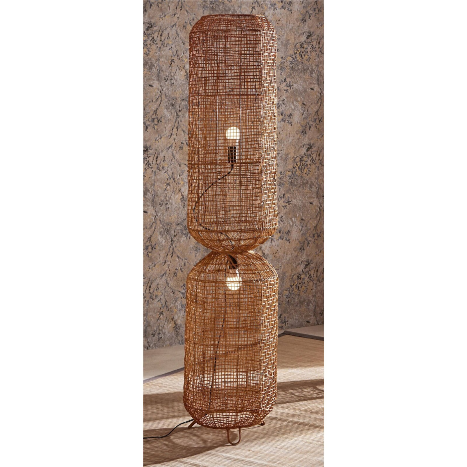 Lampadaire en rotin forme ronde