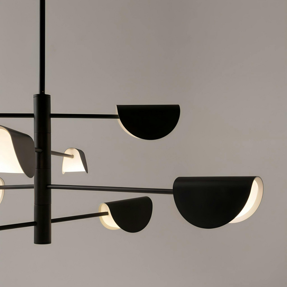 Suspension noire design – abat-jour pliés, 8 lampes LENORE