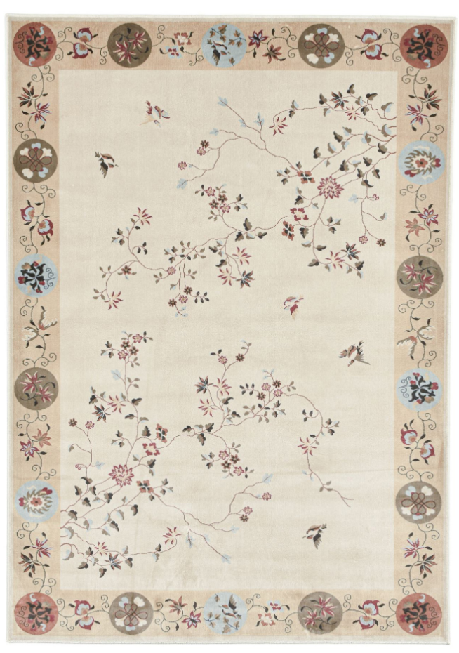 Tapis tissé avec bordure et motif floral avec effet brillant - Cherina