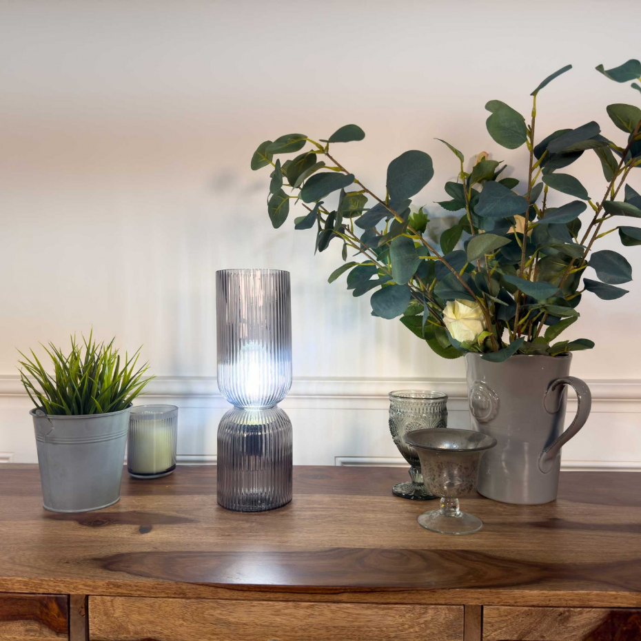 Lampe à poser en verre strié, CHARMY