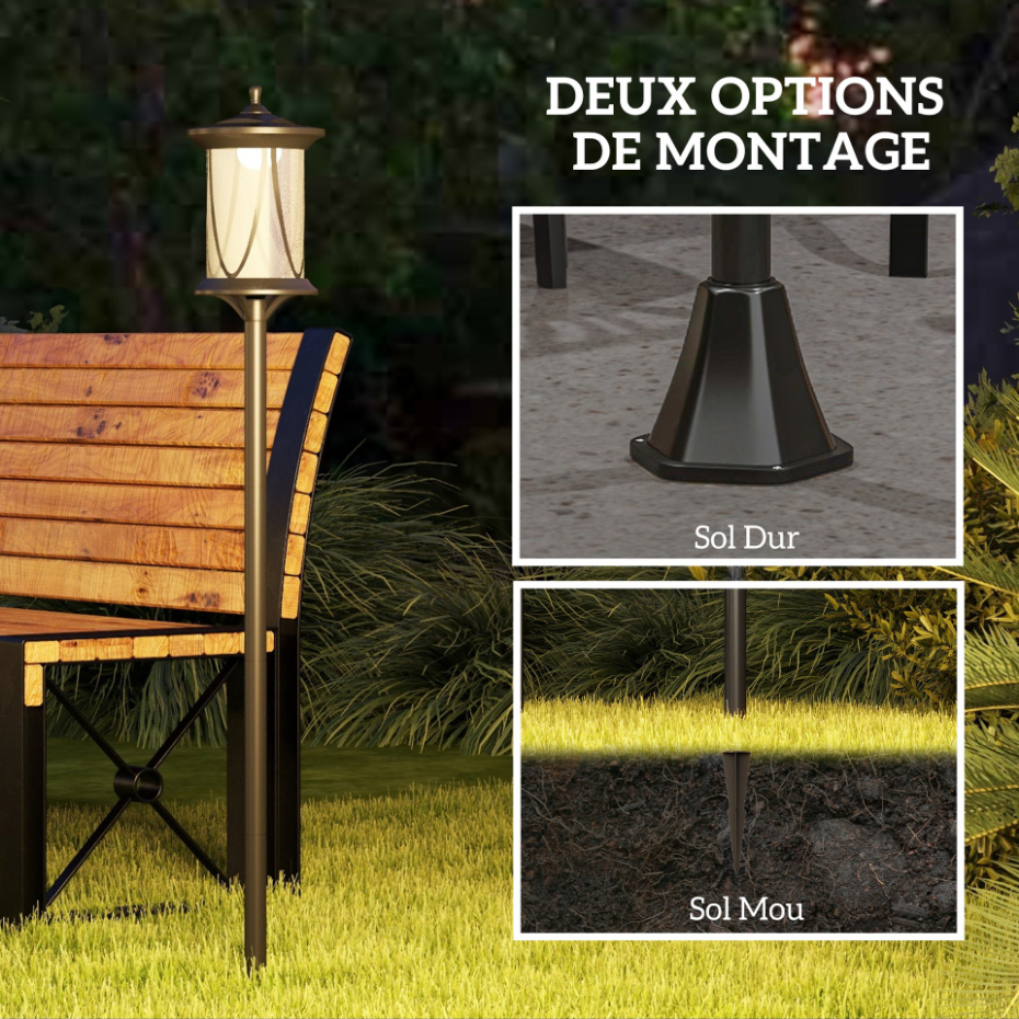 Lampadaire solaire extérieur LED H. 127 cm fonctionnement auto noir