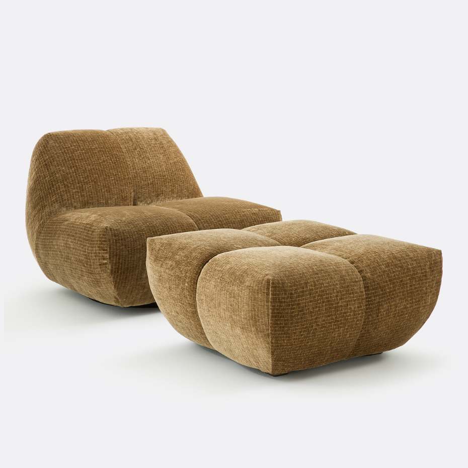 Pouf, velours côtelé vintage, L83 cm, Nuria