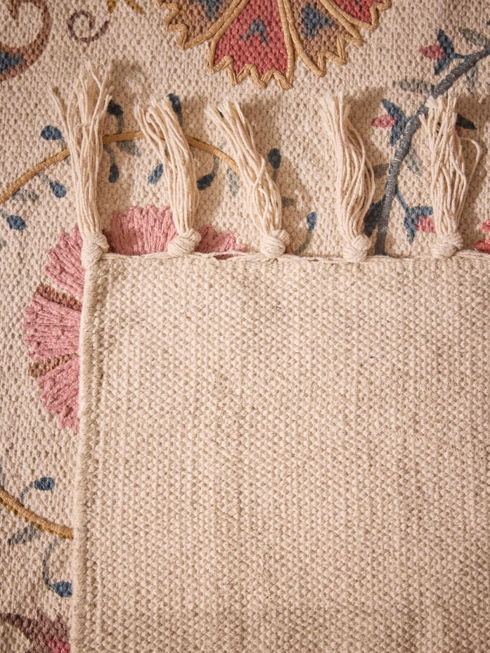 Tapis en coton brodé Flore - S