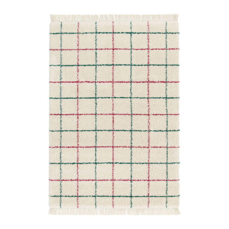 Tapis intérieur shaggy motif quadrillage multicolore avec franges EDWARD