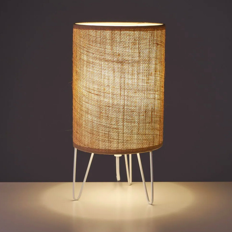 Lampe à poser métal blanc et abat-jour marron 15x15x30cm