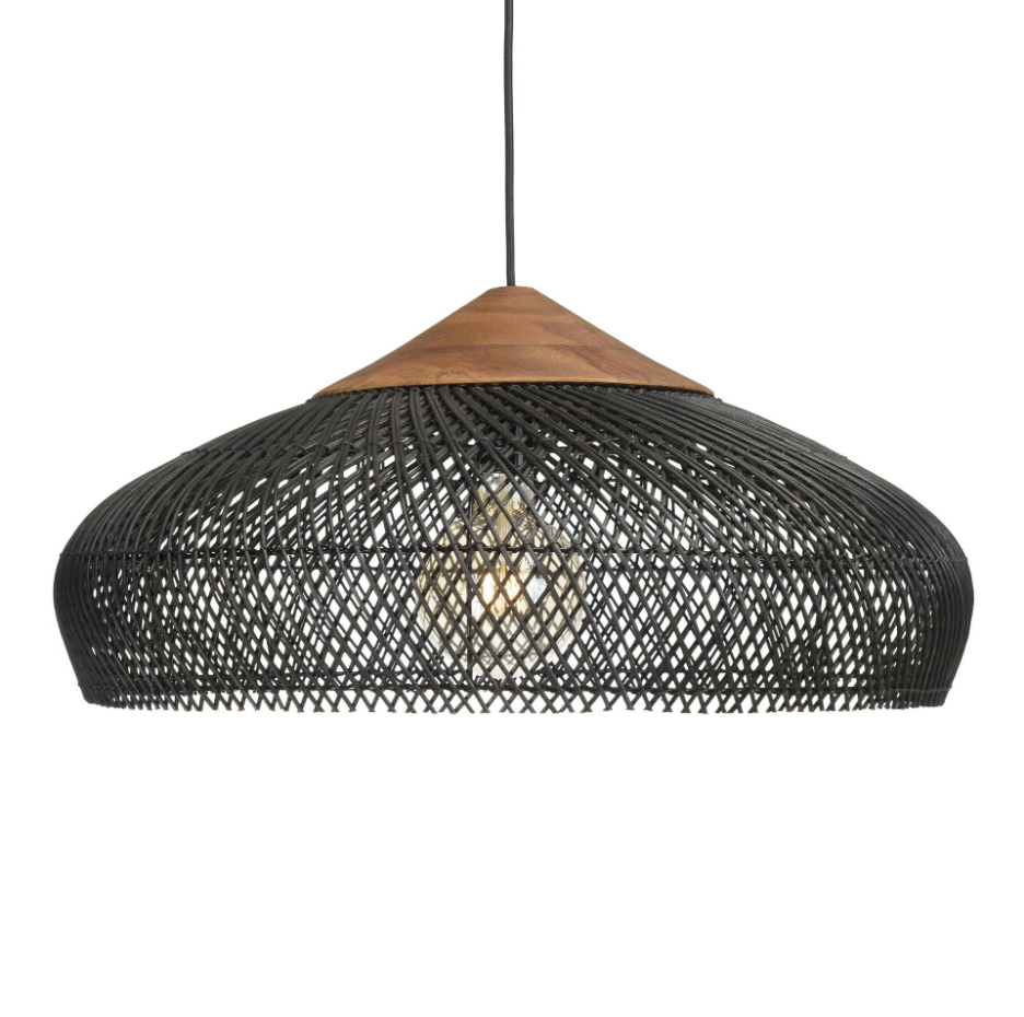 Suspension ronde 65cm en rotin et teck FOLELLI