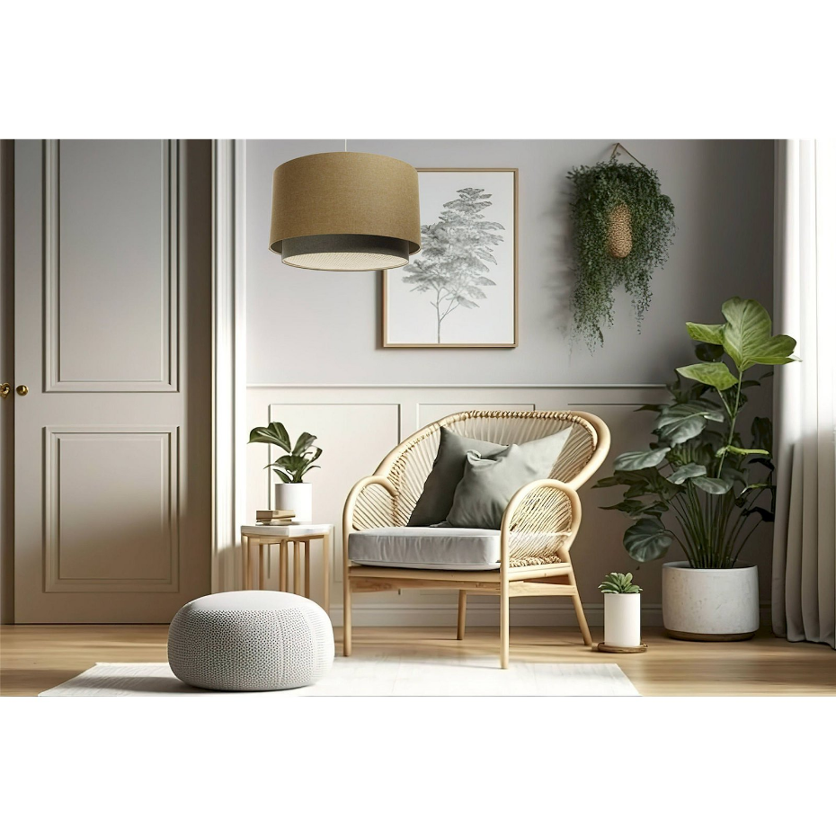 Suspension ronde en tissu et rotin Boho Elegant