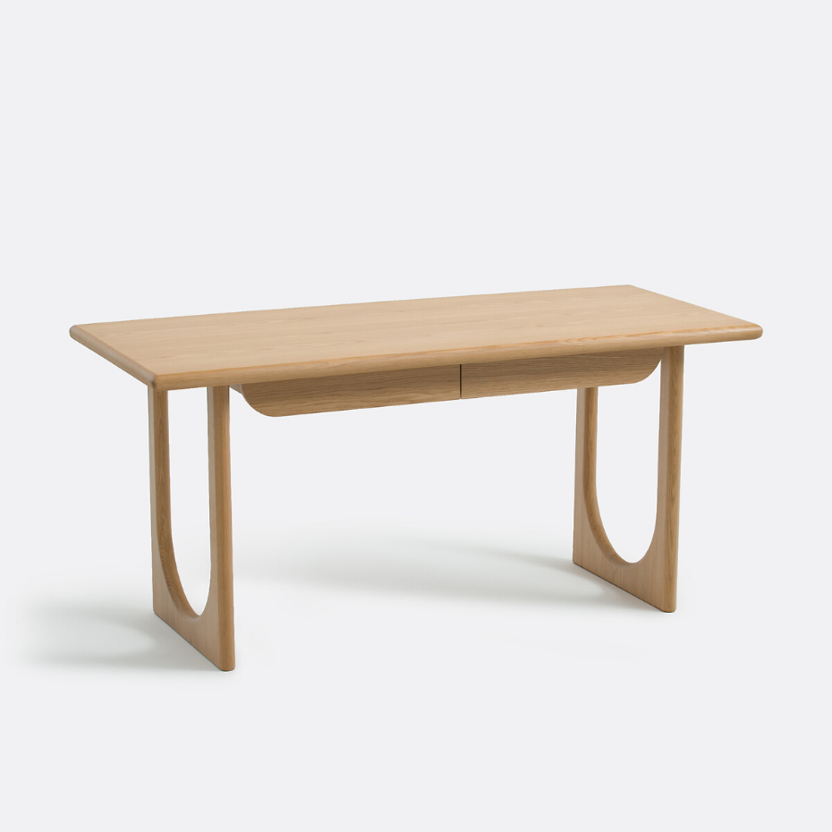 Bureau XL en chêne et plaqué, 2 tiroirs, Douve
