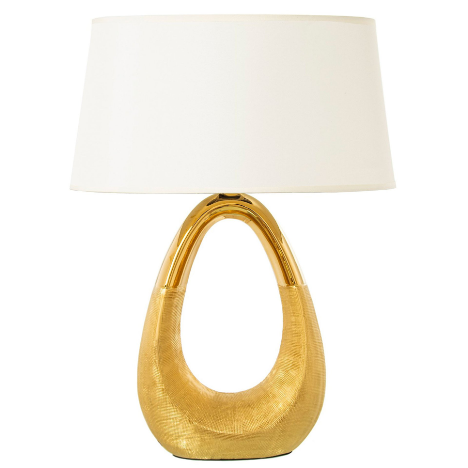 Lampe à poser en céramique dorée et abat-jour blanc