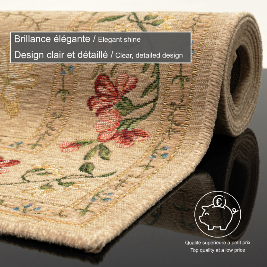 Tapis floral tissé à la machine avec bordure - Flomi