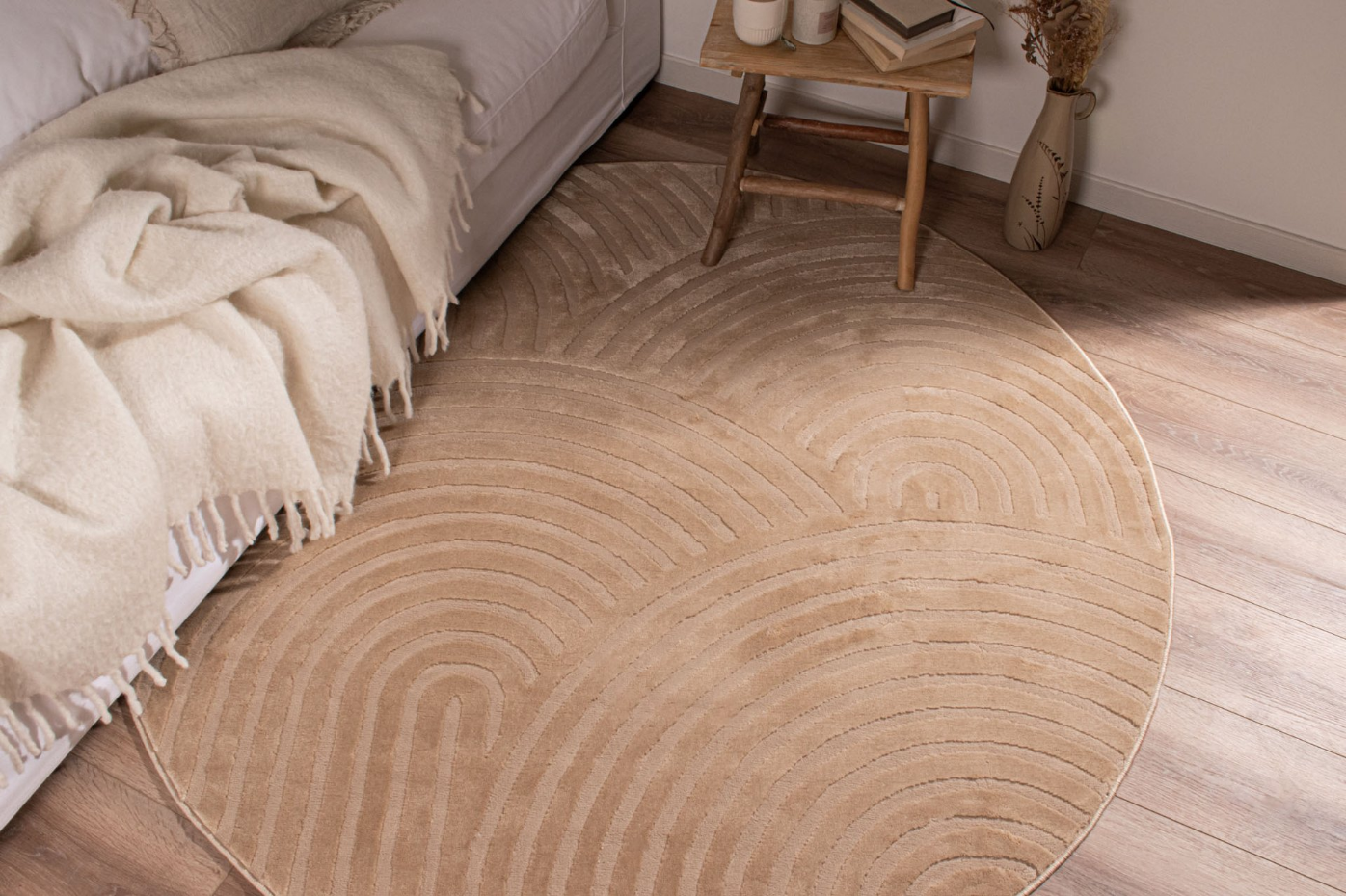 Tapis de salon rond aux motifs arqués BIANCA